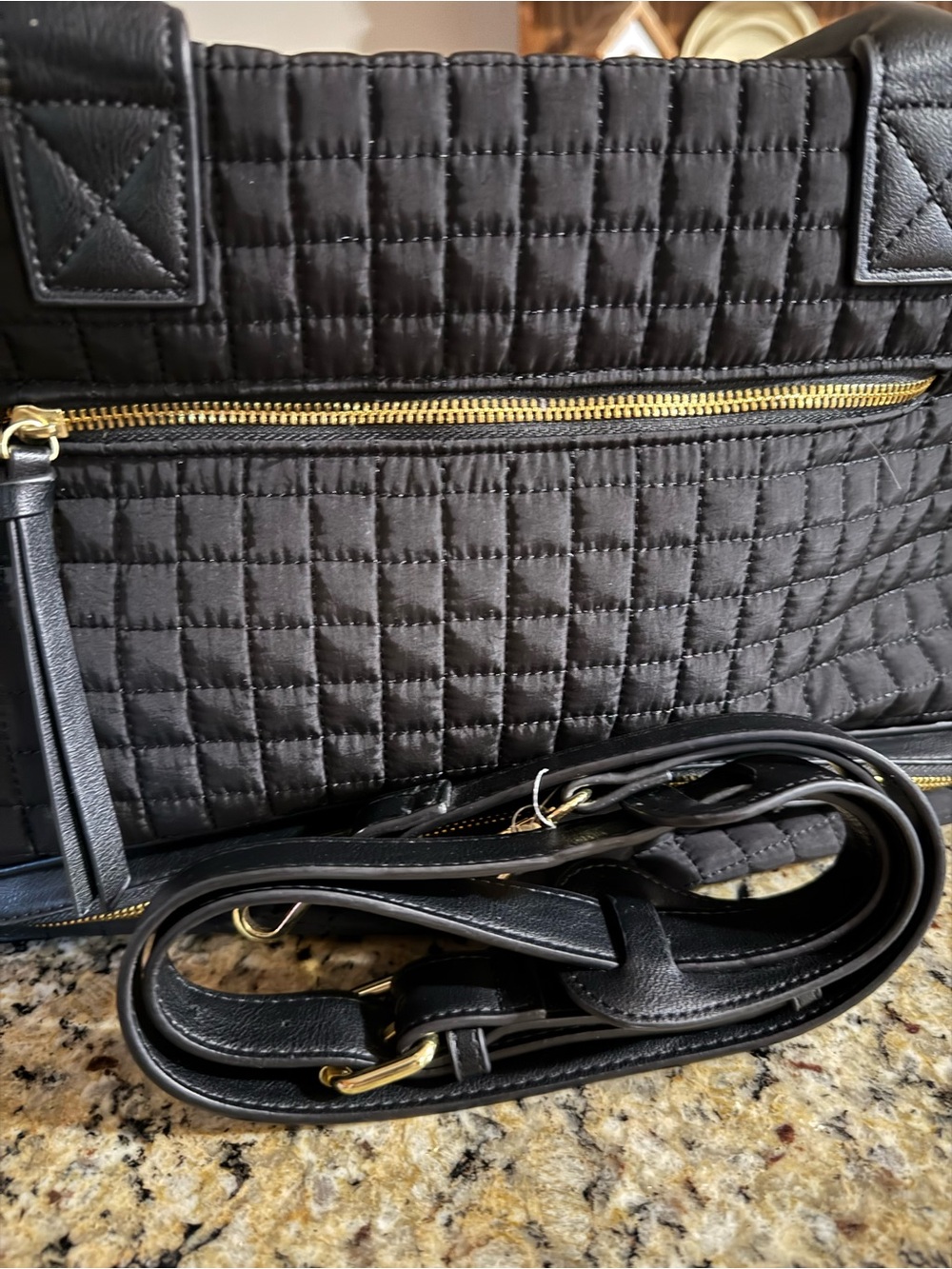 Black Quilted Shoulder Bag with Gold Hardware